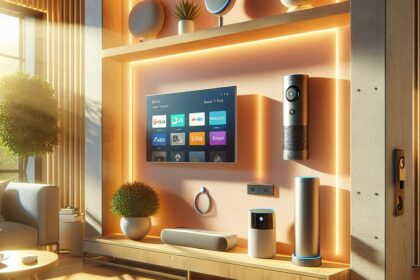 An array of Amazon smart devices including Echo speakers, Fire TV Stick, and Ring products showcased on a modern home setting.