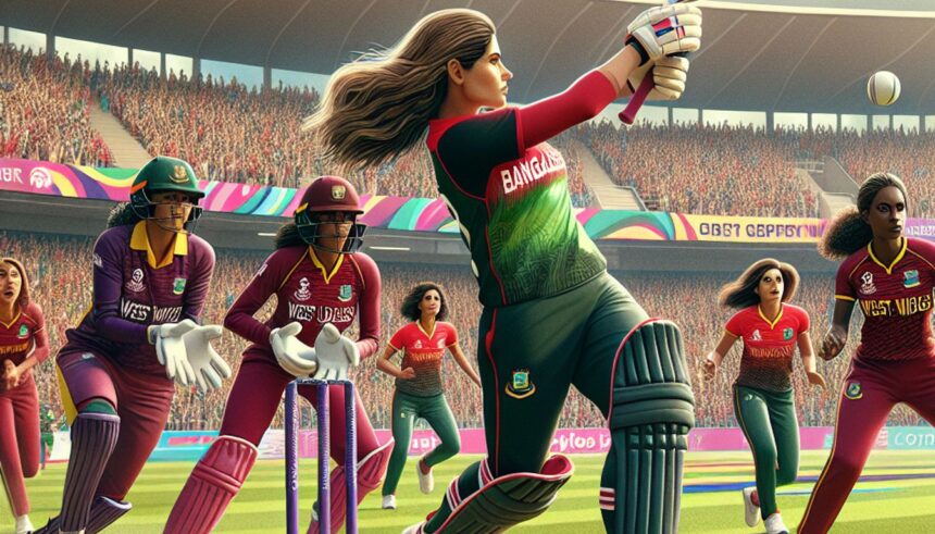 Bangladesh Women and West Indies Women players during T20 World Cup match.