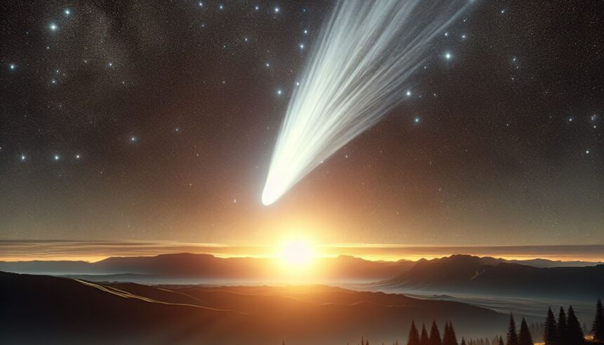 View of Comet A3 Tsuchinshan-ATLAS shining brightly in the UK night sky during October 2024