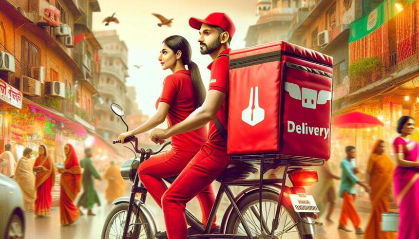 Deepinder Goyal and Grecia Munoz dressed as Zomato delivery agents in Gurgaon