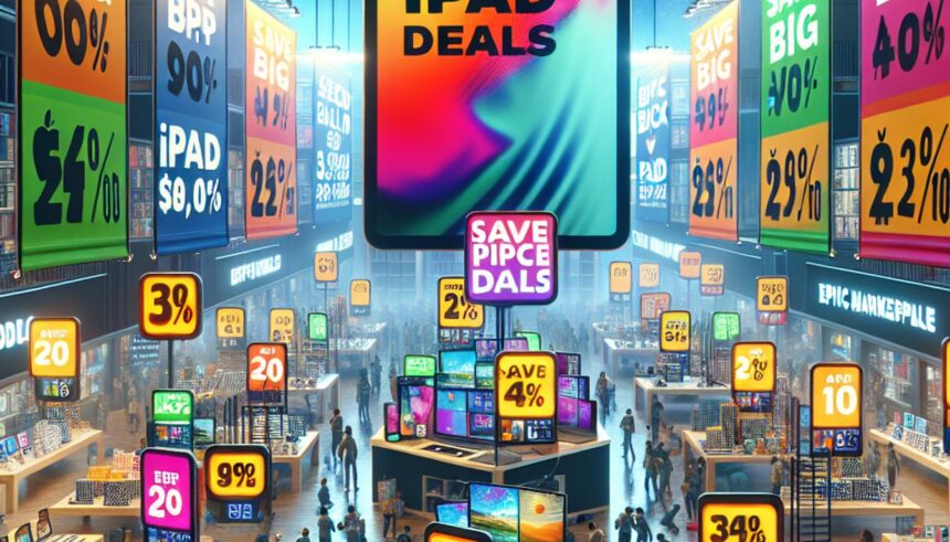 Promotion for iPad deals during Prime Day with discounts on Apple products.