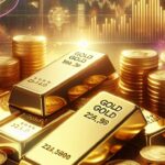 A visual representation of gold investment options amid economic uncertainty, showcasing gold bars, coins, and market trends.