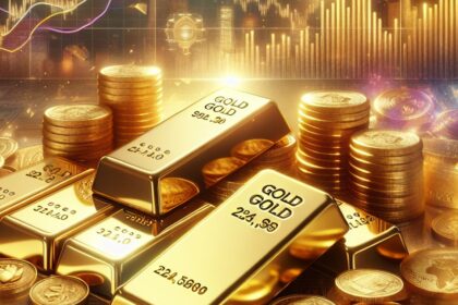 A visual representation of gold investment options amid economic uncertainty, showcasing gold bars, coins, and market trends.