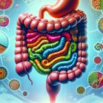 Illustration depicting gut microbiome research and its role in personalized nutrition.