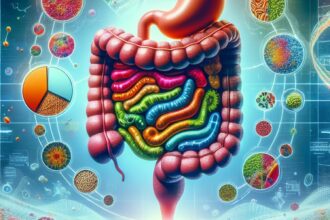 Illustration depicting gut microbiome research and its role in personalized nutrition.