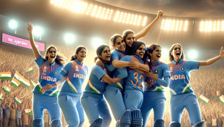 India women's cricket team celebrating victory against Sri Lanka in Women's T20 World Cup 2024