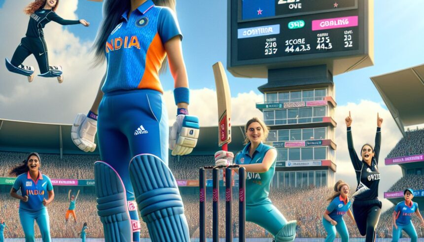 India Women's cricket team battling against New Zealand Women in a thrilling ODI match.