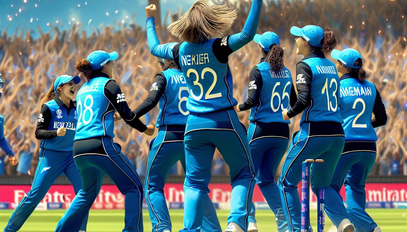 New Zealand Women celebrating a wicket against India Women during the ICC Women's T20 World Cup.