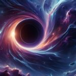 An artistic representation of dark energy and black holes affecting the cosmos, featuring cosmic elements and galaxies