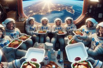 NASA astronauts aboard the International Space Station sending Thanksgiving wishes to Earth