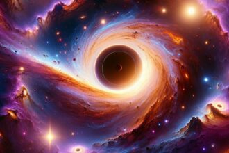 Illustration of supermassive black holes influencing galaxy formation, showcasing cosmic structure and dynamics.