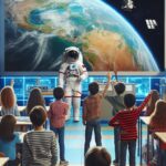 An astronaut interacting with students during a virtual Q&A about space exploration