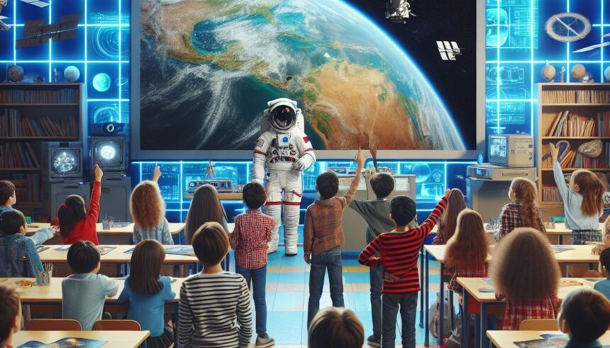 An astronaut interacting with students during a virtual Q&A about space exploration