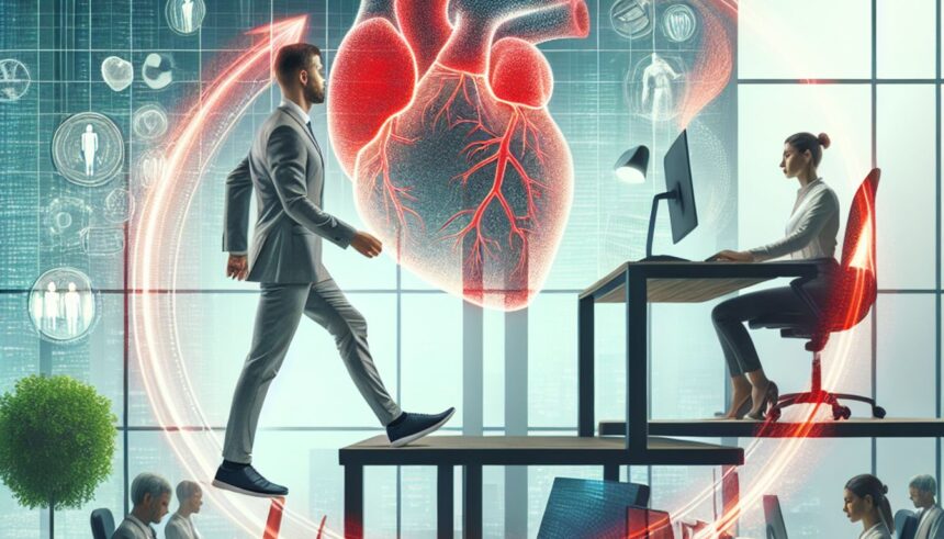 Illustration depicting the health risks associated with prolonged standing, highlighting cardiovascular health and venous issues.