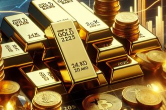 A visual representation of gold bars and coins reflecting the current trends in 24K and 22K gold rates influenced by repo rate cut.